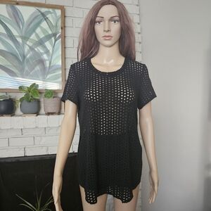 Wilfred eyelet top Large black long line short sleeves